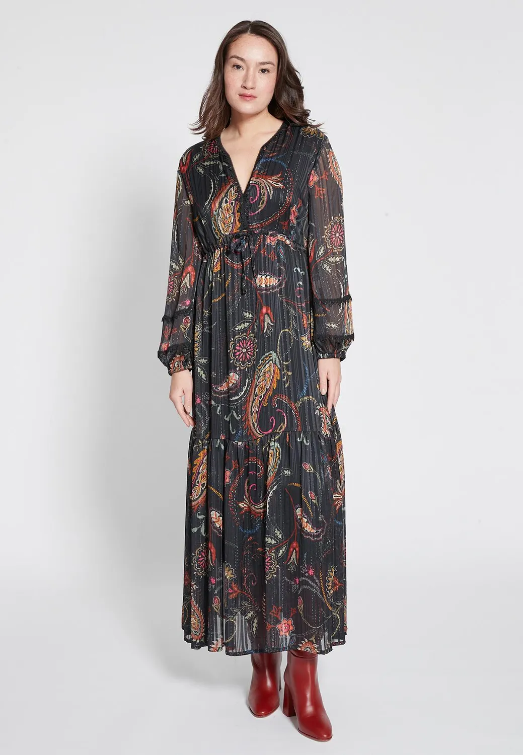 Ana Alcazar Habwy vestito lungo paisley balze