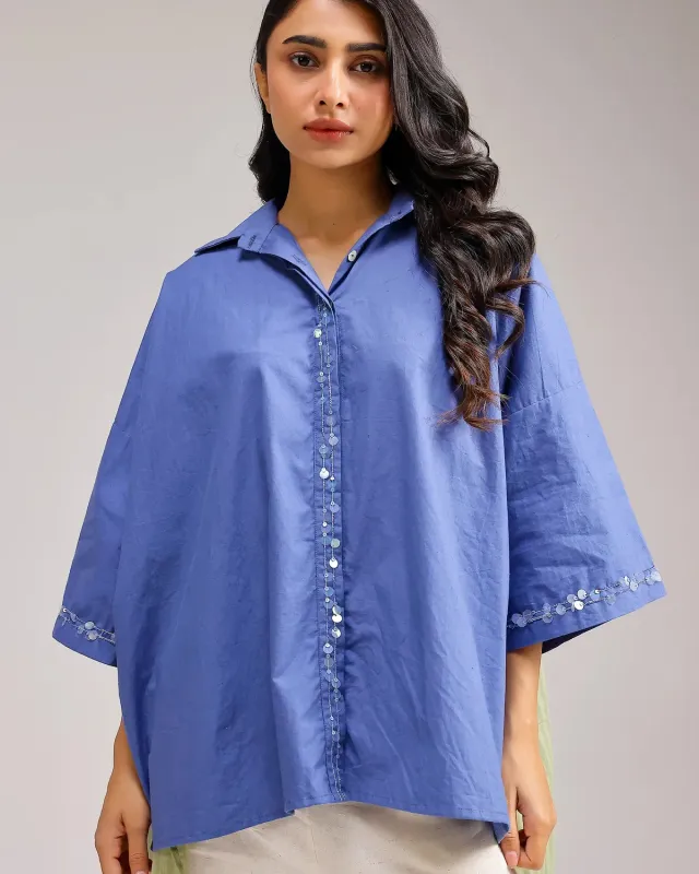 Our Dve Dune Flow camicia blu verde righe