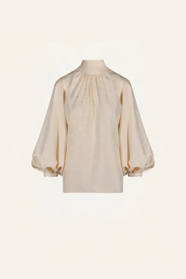 Johanna Ortiz Flying Sky Top camicetta seta ecru collo alto
