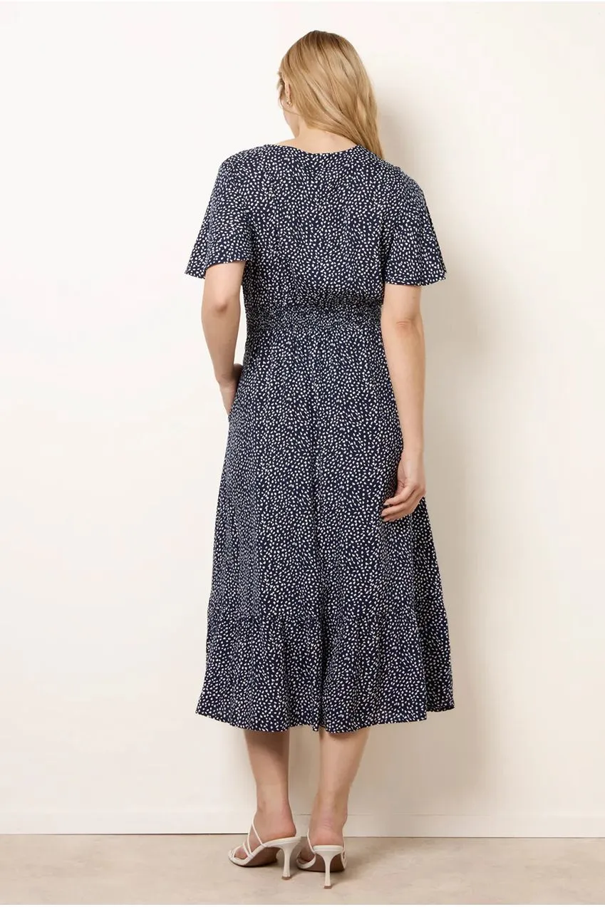 Goddiva Blue Vanilla Angel Midi Abito navy pois S scollo V
