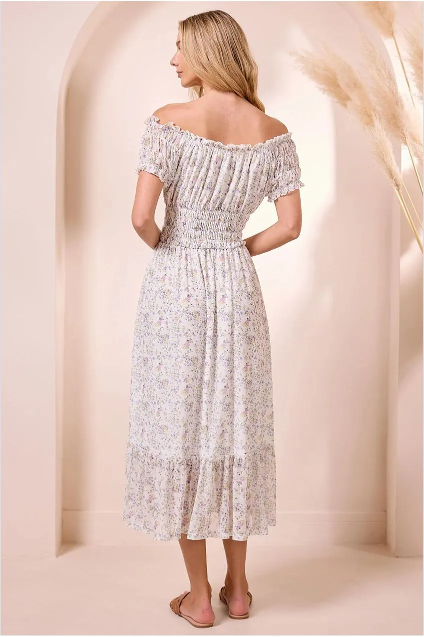 Angeleye Ditsy Mesh Bardot abito bianco floreale