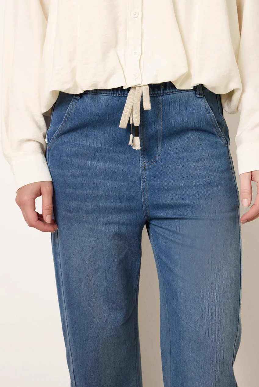Blue Vanilla Drawstring Seam Detail jeans wide leg light denim elasticizzati