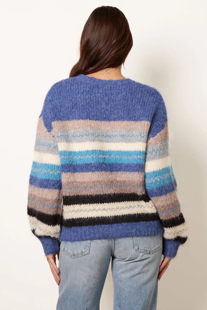 Blue Vanilla Striped Round Neck maglione righe blu