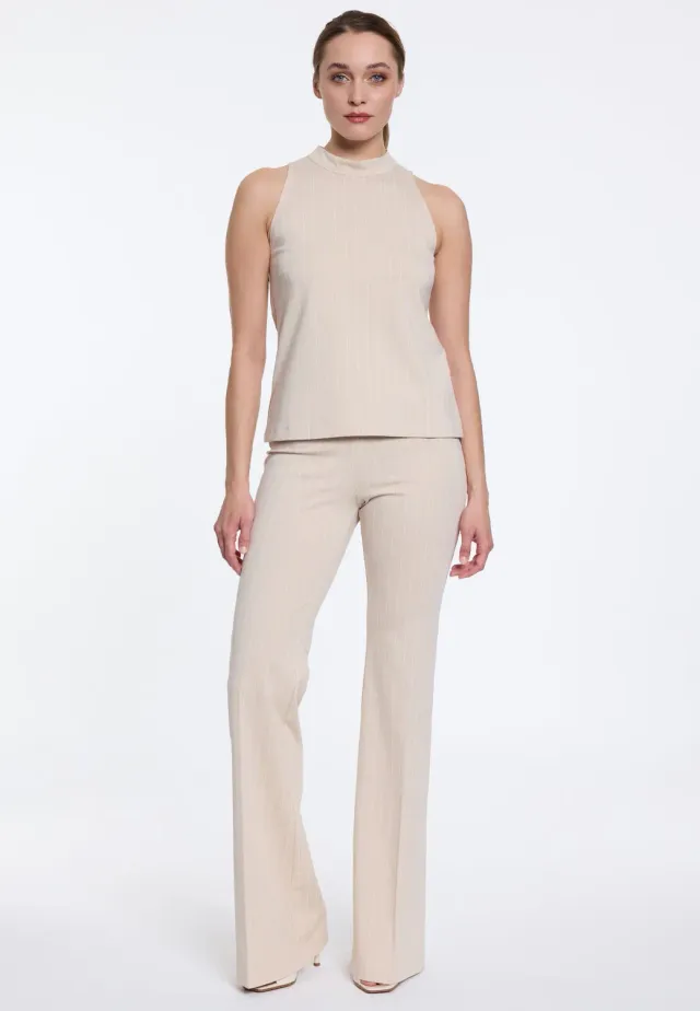 Ana Alcazar Divia pantaloni zampa beige gessati vita alta