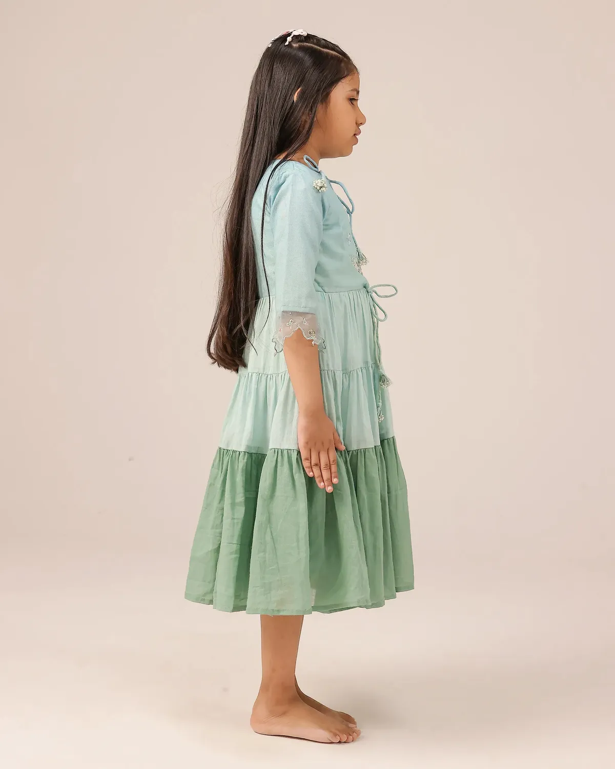 Our Dve Sea Salt abito bambina verde acqua pizzo