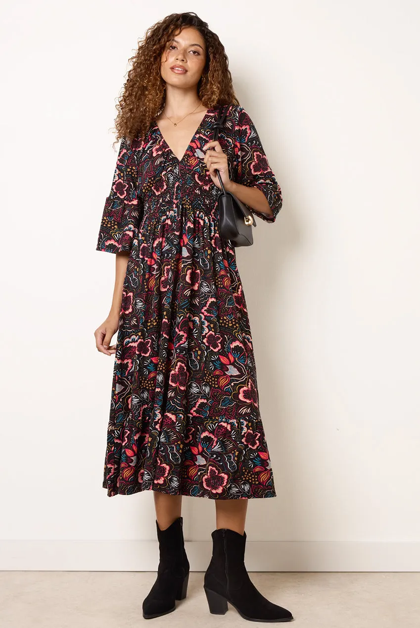 Blue Vanilla V Neck abito midi multicolor elasticizzato