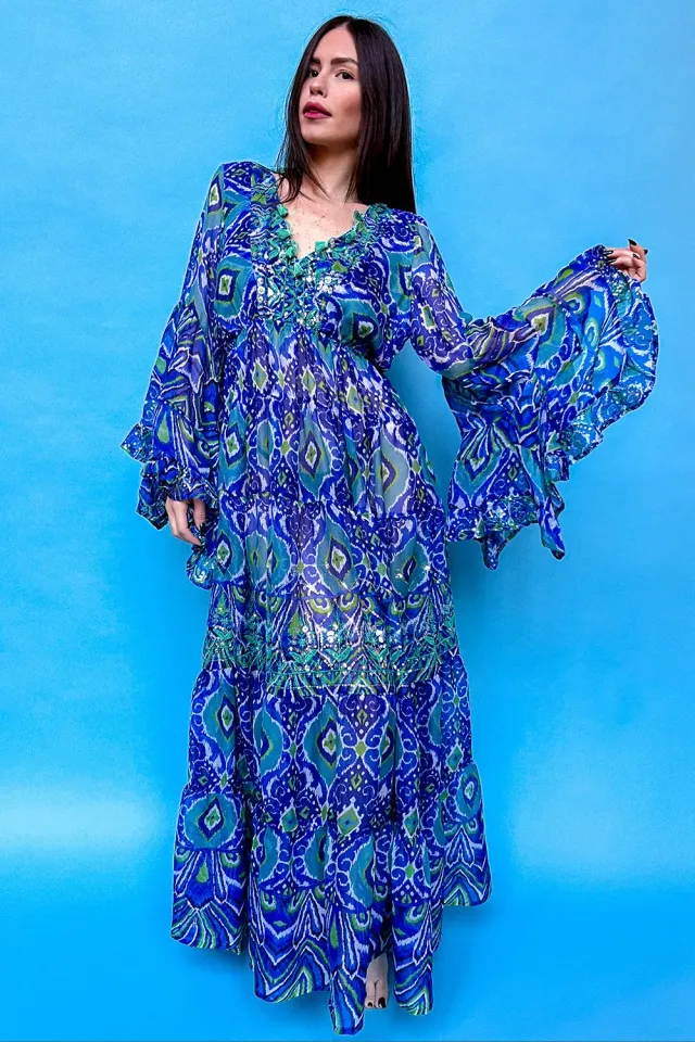 Antica Sartoria DV323A abito lungo blu scollo V