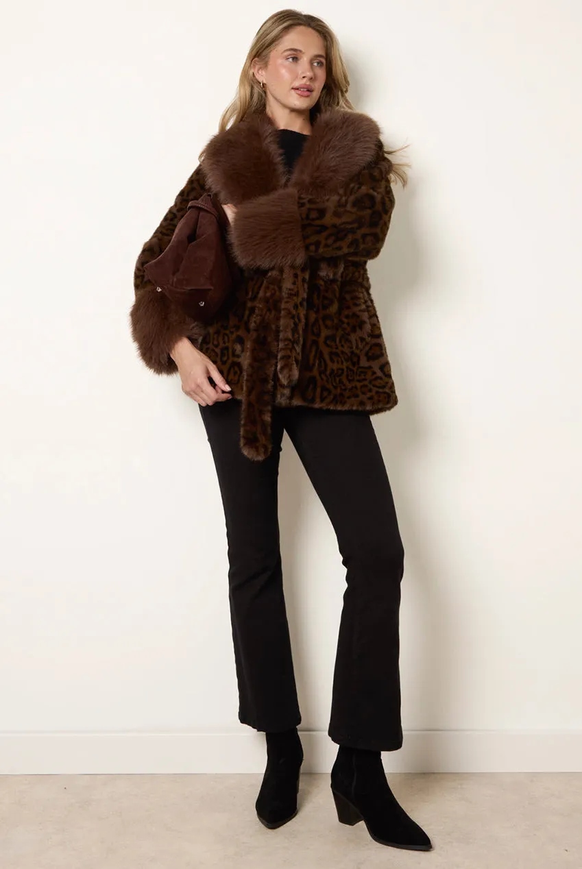 Blue Vanilla Cappotto Pelliccia Leopardato Marrone