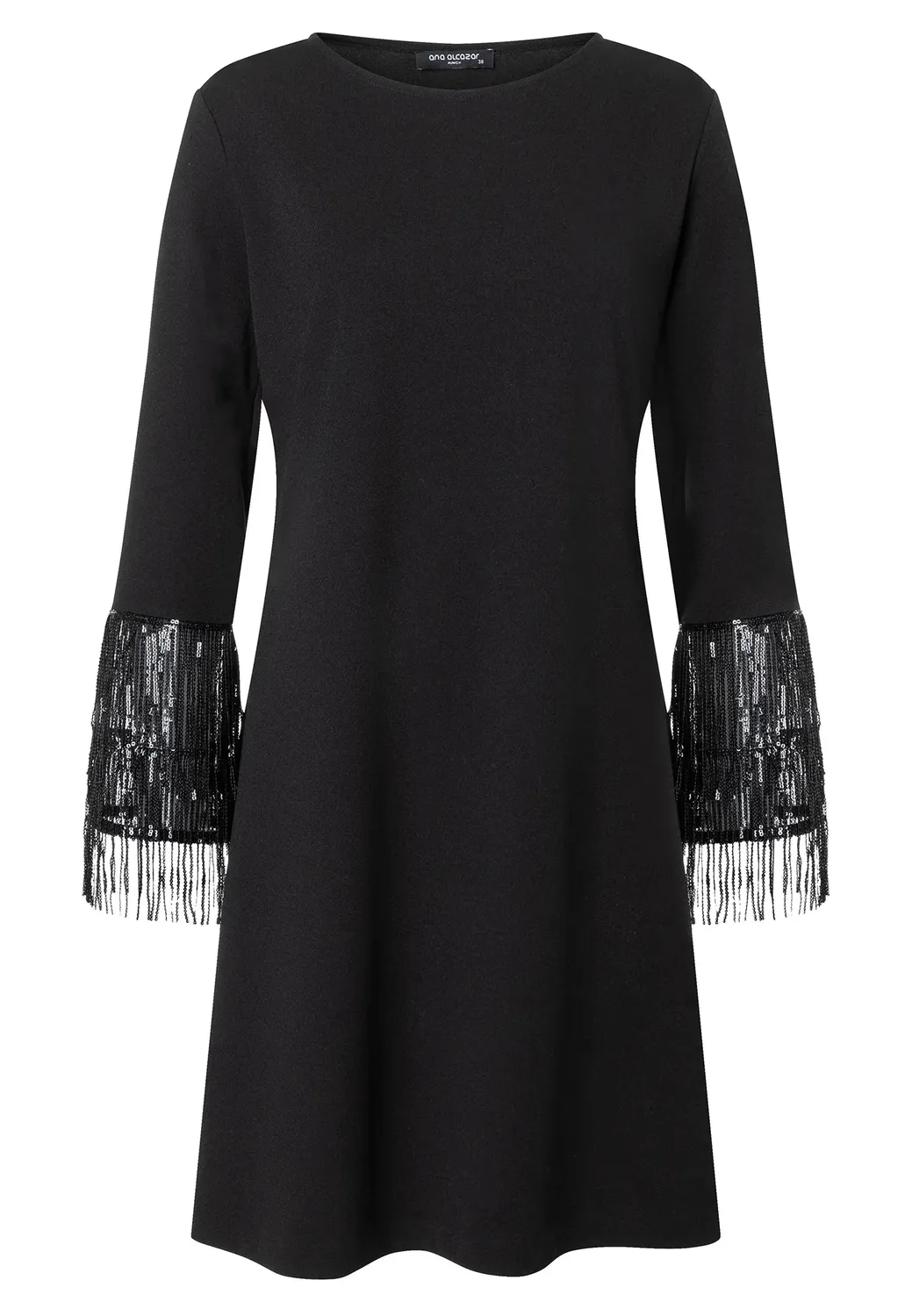 Ana Alcazar Cebina abito paillettes nero frange