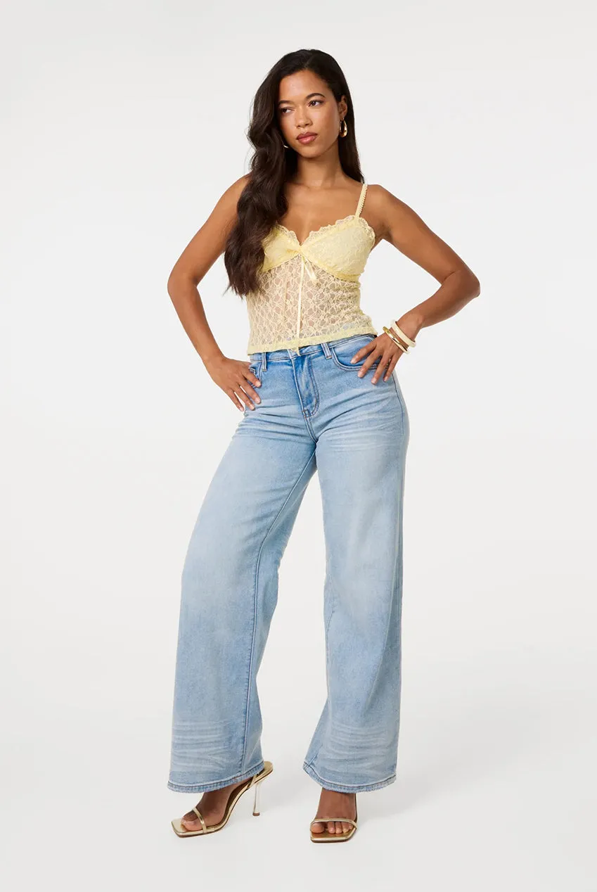 Pink Vanilla top limone L in pizzo con spalline