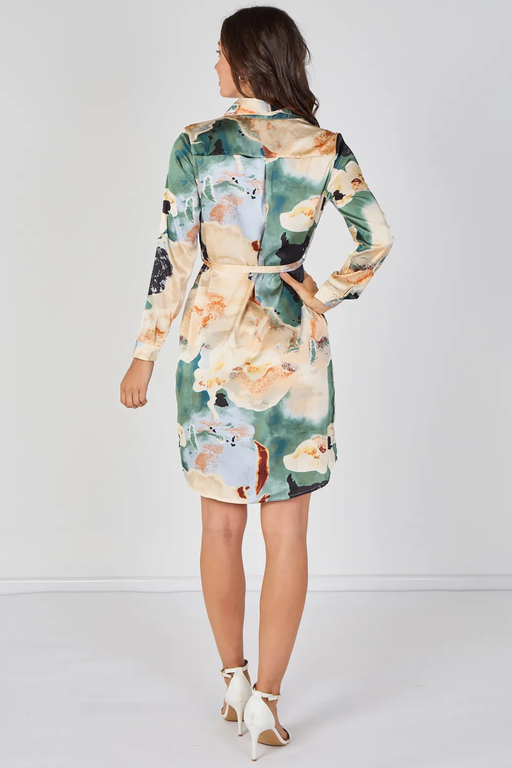Love Sunshine Marble abito camicia teal mini