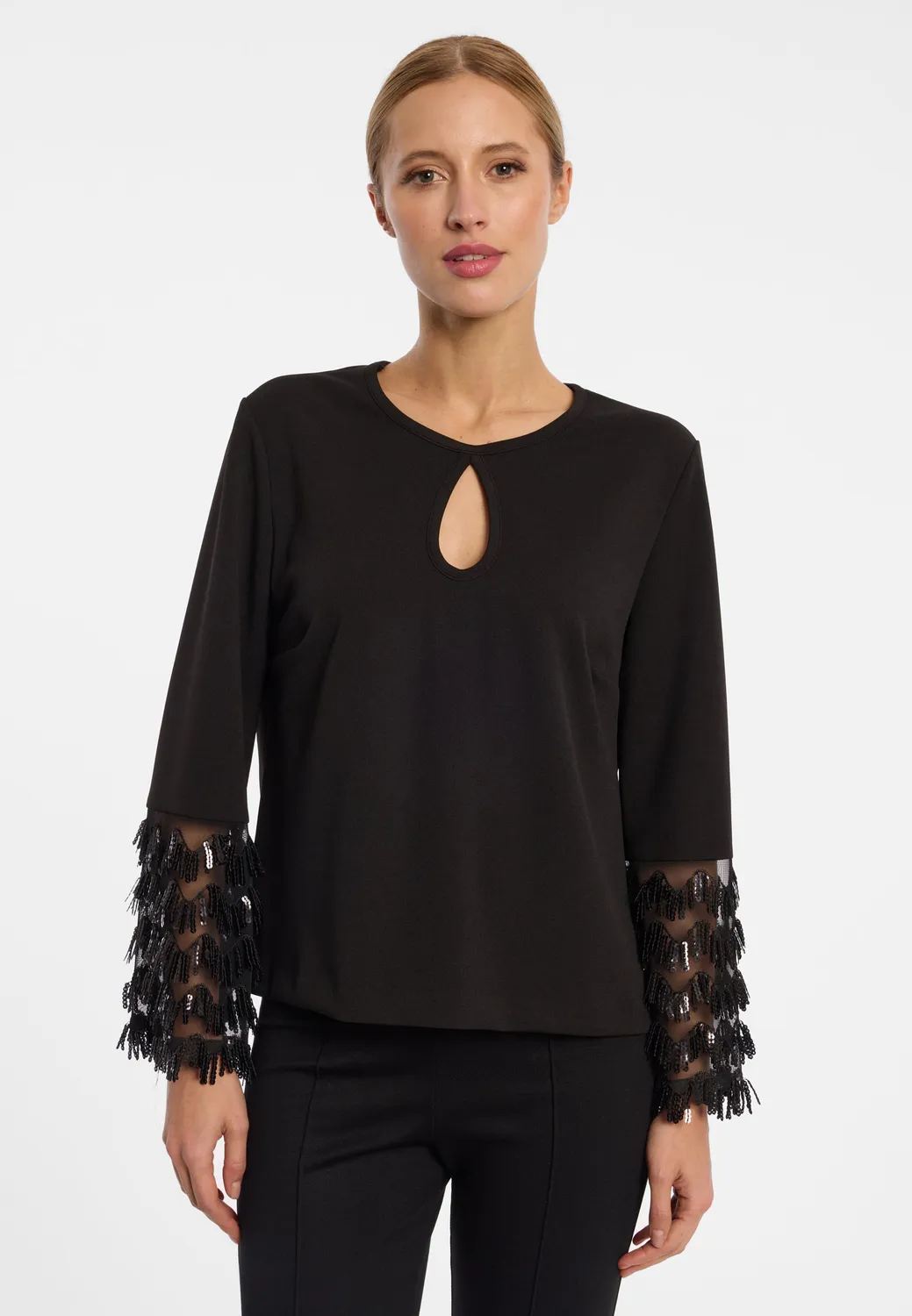 Ana Alcazar Ephlin top frange nero scollo goccia