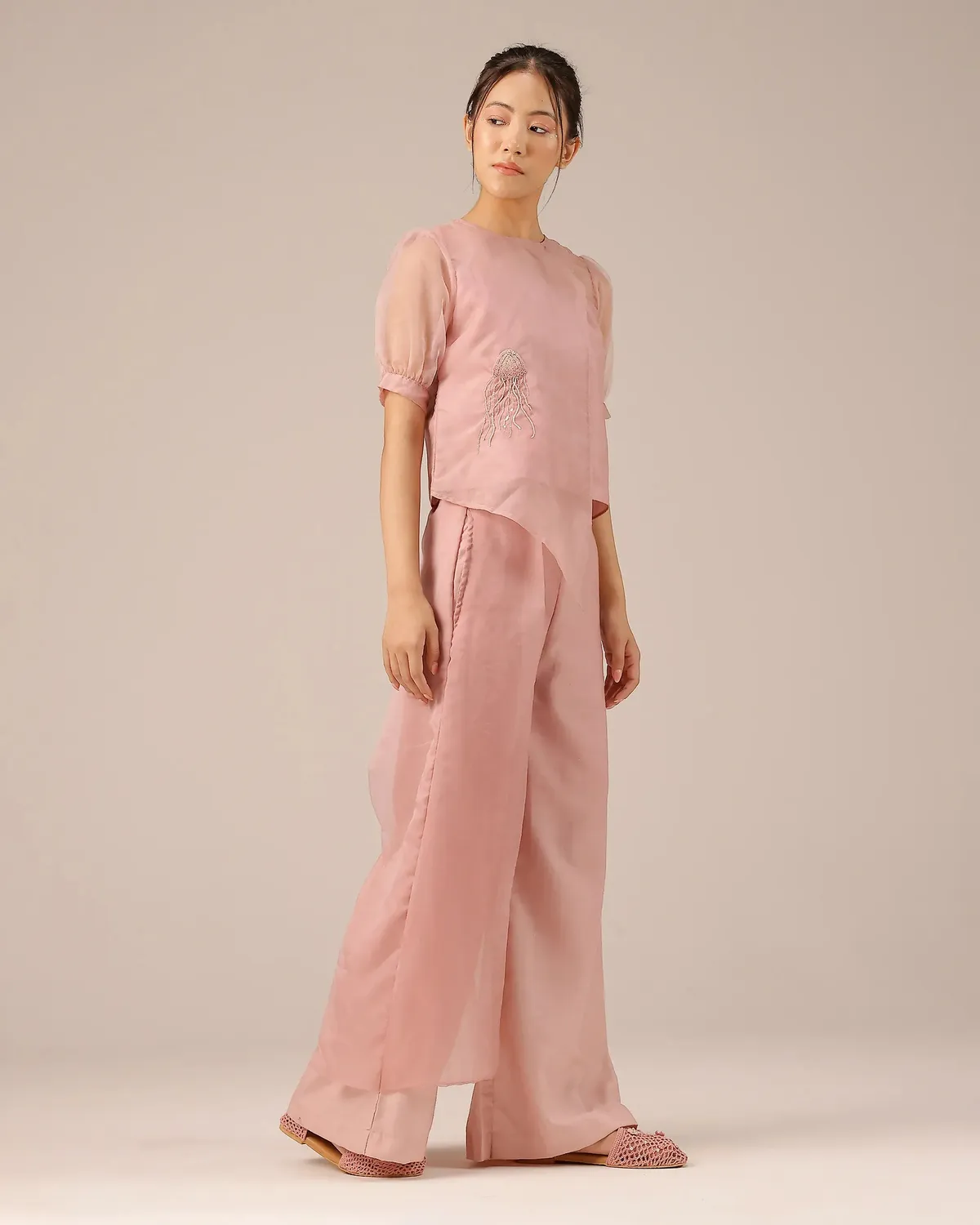 Our Dve Blum Jelly pantaloni rosa lino vita alta