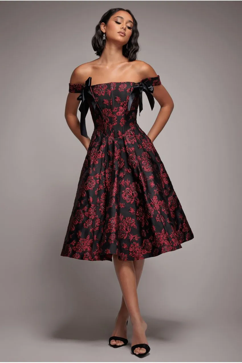 Goddiva DR4772 abito midi nero jacquard