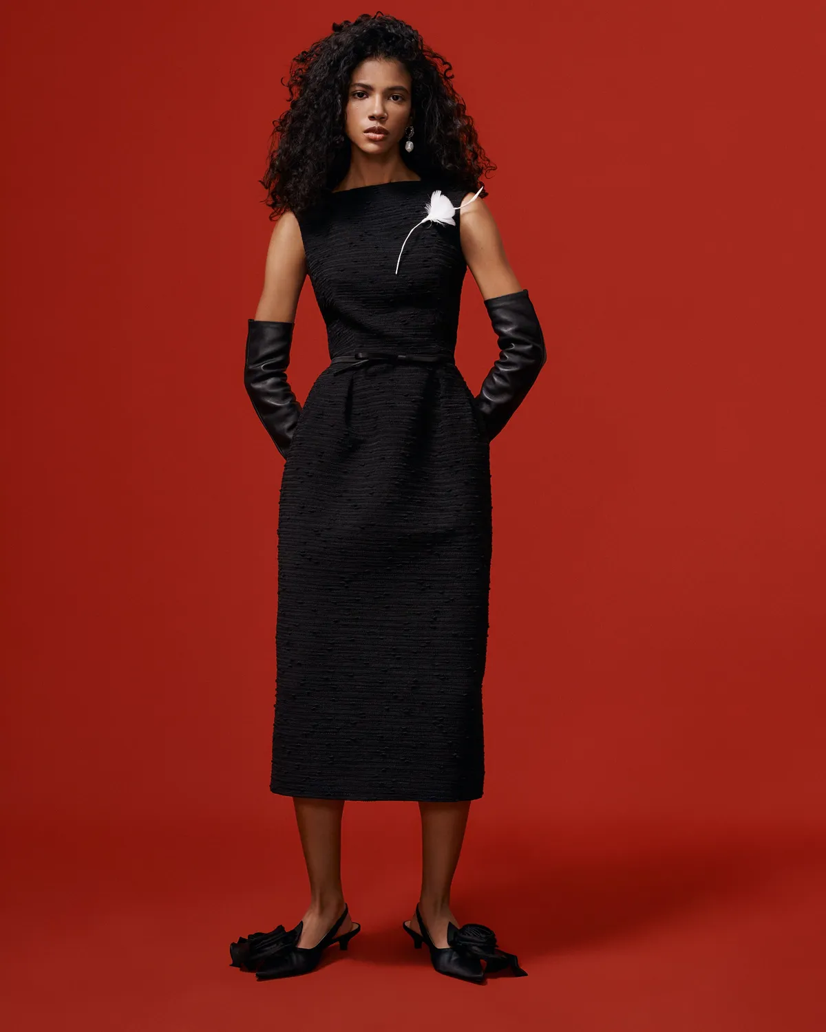 Erdem Pencil abito midi tweed nero smanicato