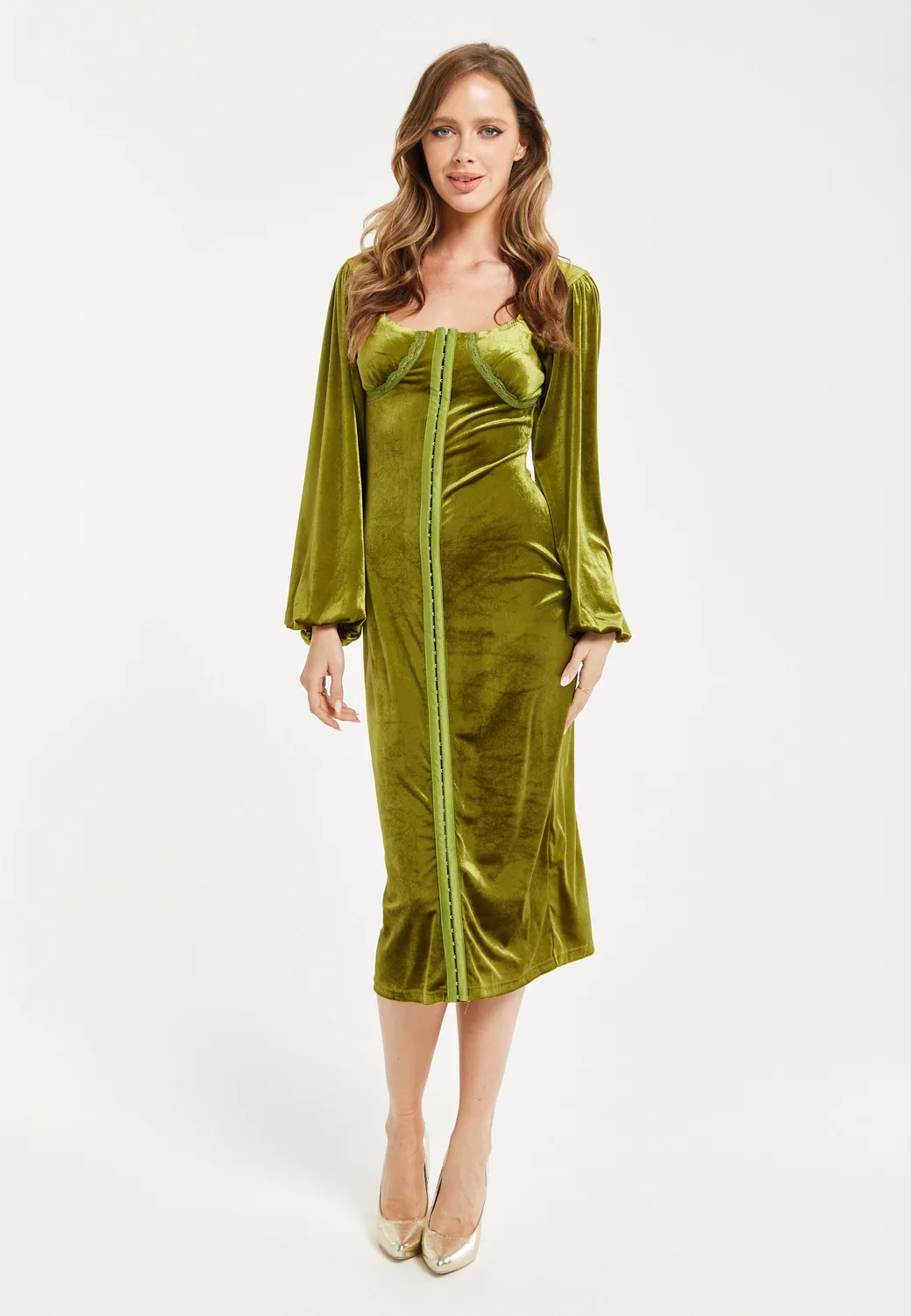 Liquorish Corset Velvet abito midi verde velluto