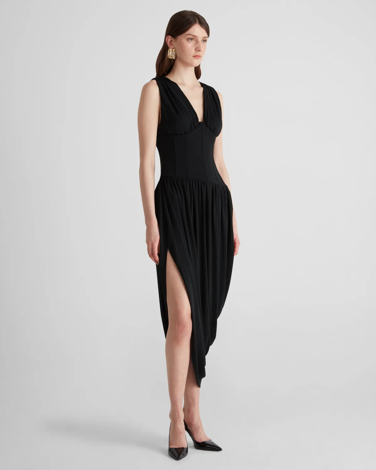 Violante Nessi Fila abito nero jersey scollo a V