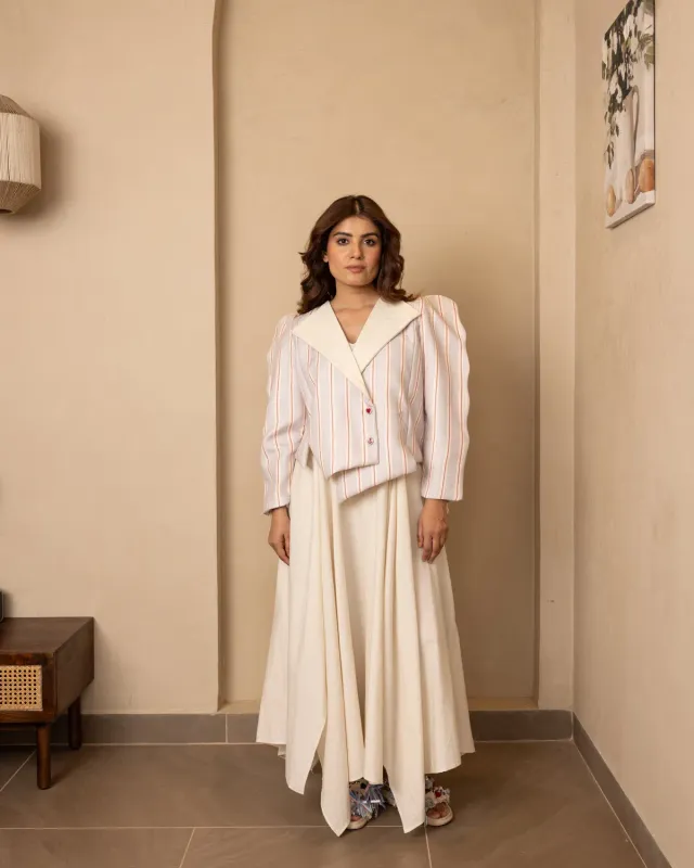 Our Dve Sierra giacca beige grigia con vestito 2 pezzi