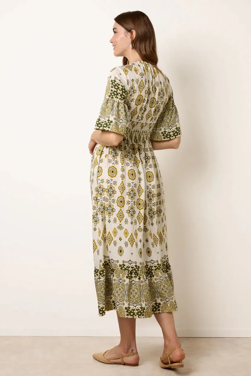 Blue Vanilla Border Print abito midi lime fantasia floreale