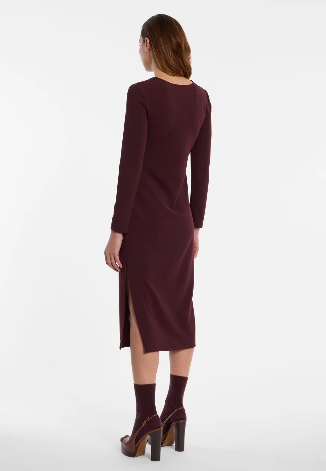 Ana Alcazar Enlyva abito midi bordeaux scollo drappeggiato