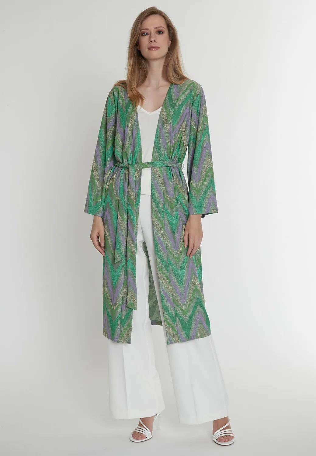 Ana Alcazar Pitea kimono lurex verde con cintura