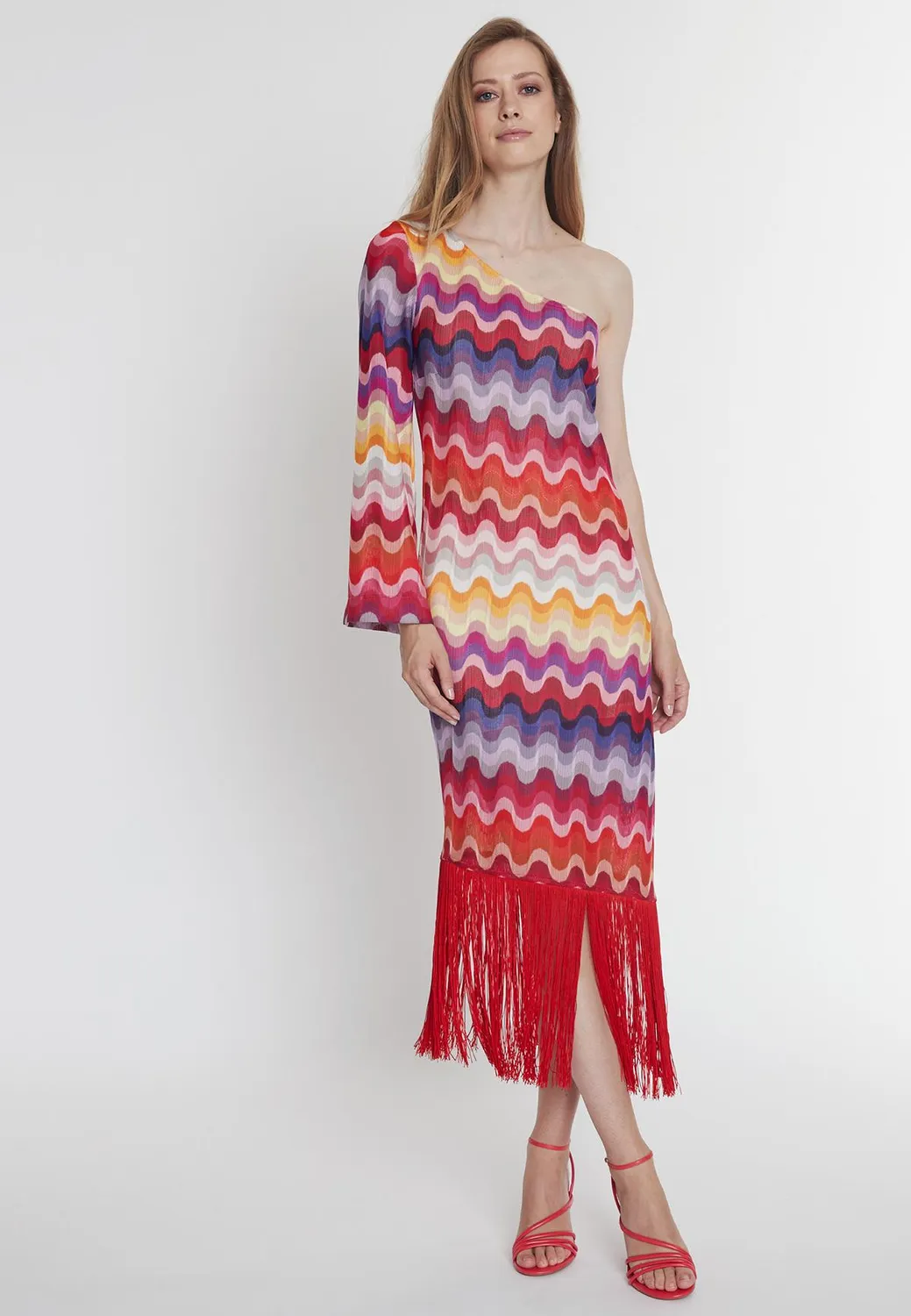 Ana Alcazar Piwane abito maglia monospalla rosso