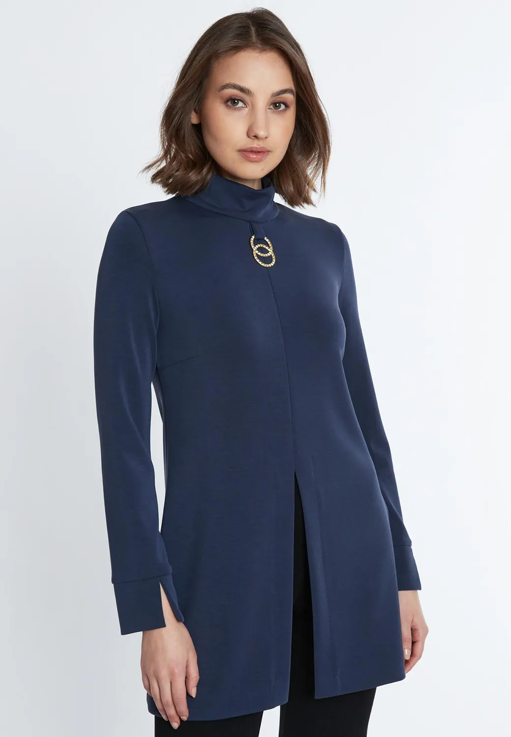 Ana Alcazar Semira top blu jersey collo alto