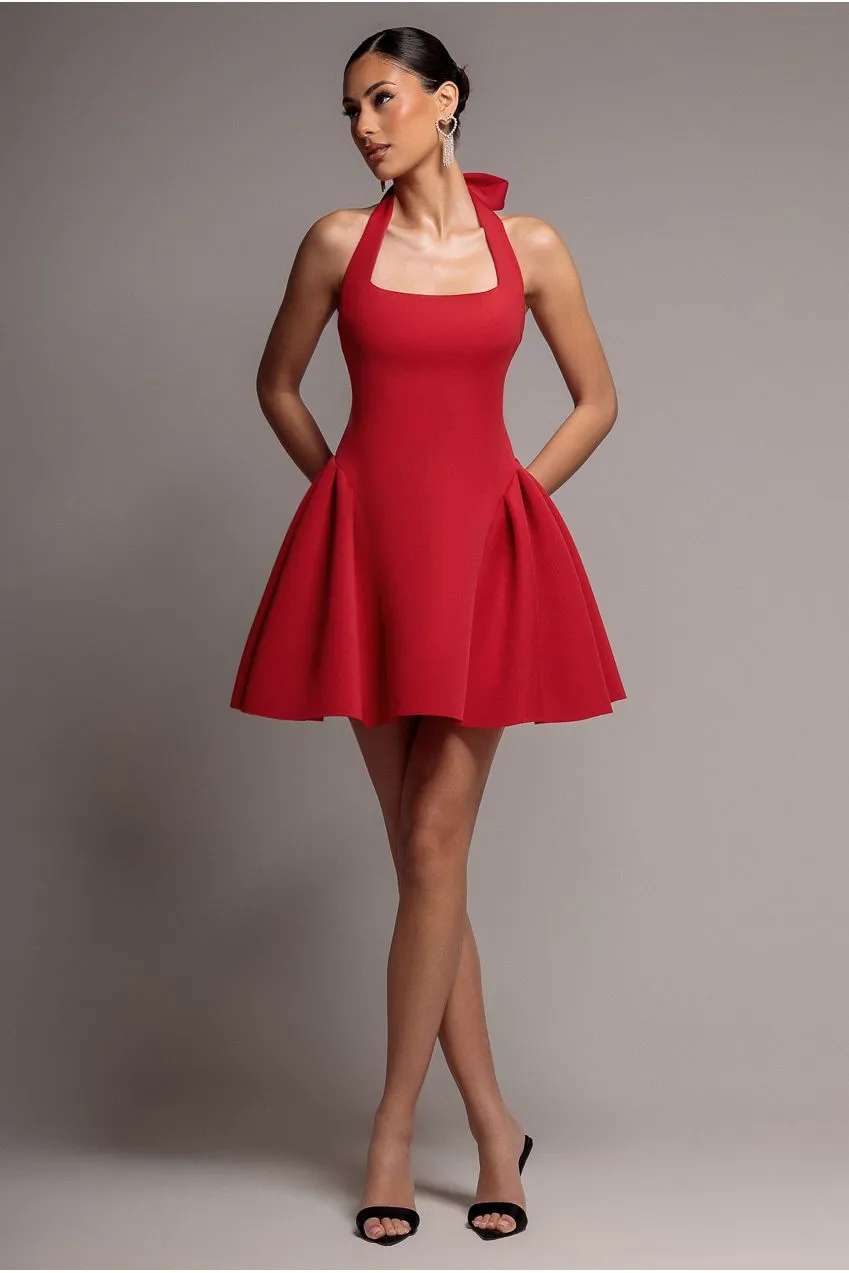 Goddiva DR5134 abito corto rosso scuba corsetto