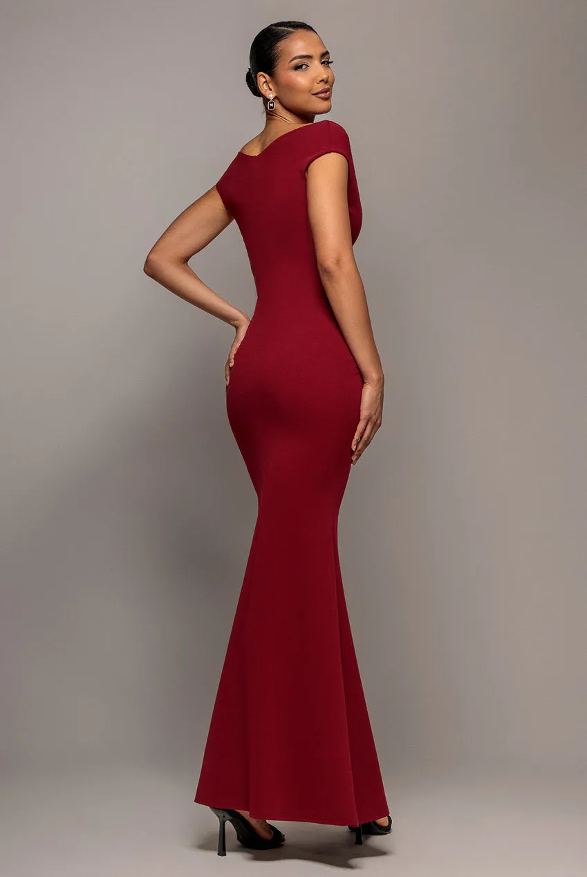 Goddiva Bardot Scuba Crepe abito vino spalle scoperte