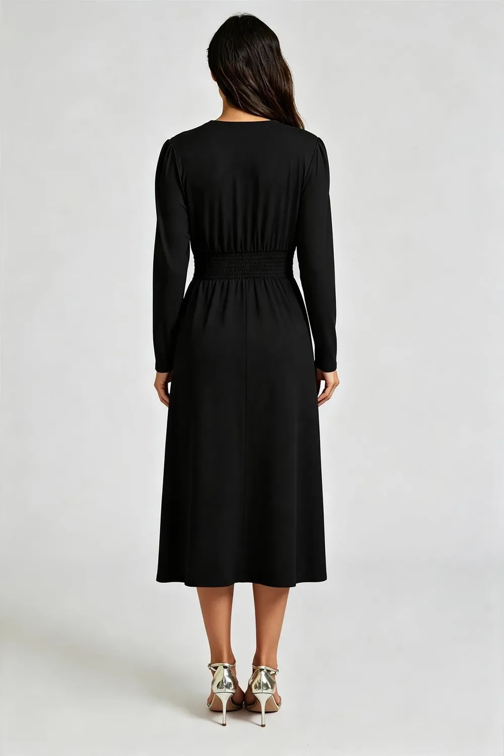 Goddiva FS Collection Jersey abito midi nero manica lunga