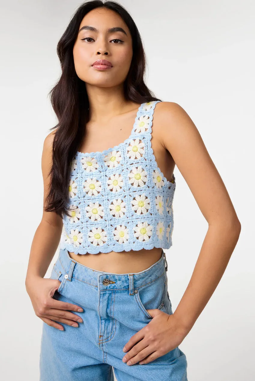 Pink Vanilla Crop Top Uncinetto Blu Margherite
