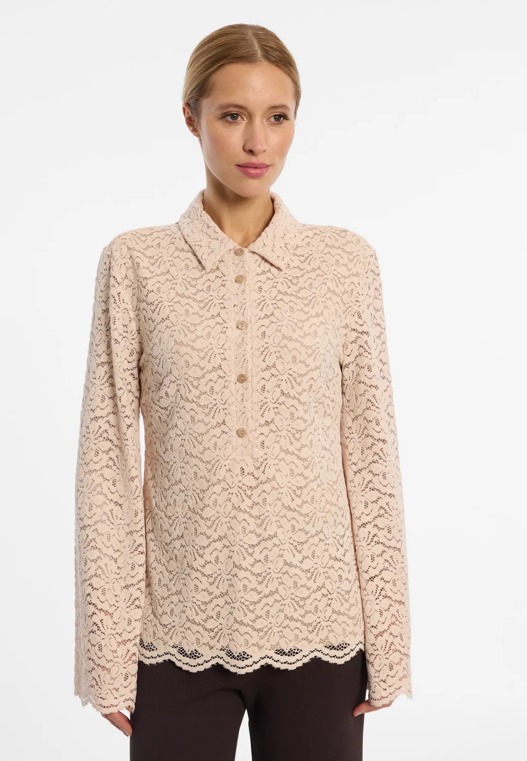 Ana Alcazar Enloryas blusa in pizzo cipria a fiori