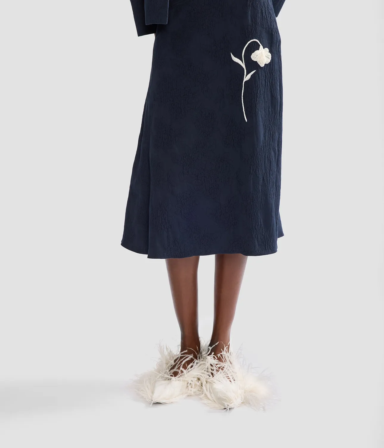 Erdem Flower Jacquard gonna midi blu ricamata
