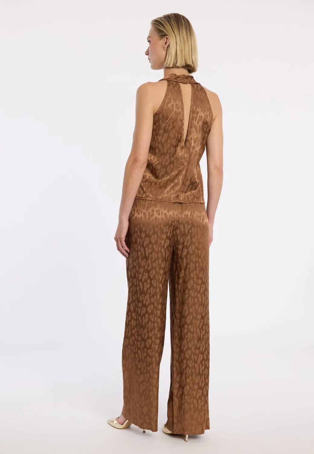 Ana Alcazar Drial top halterneck raso animalier marrone