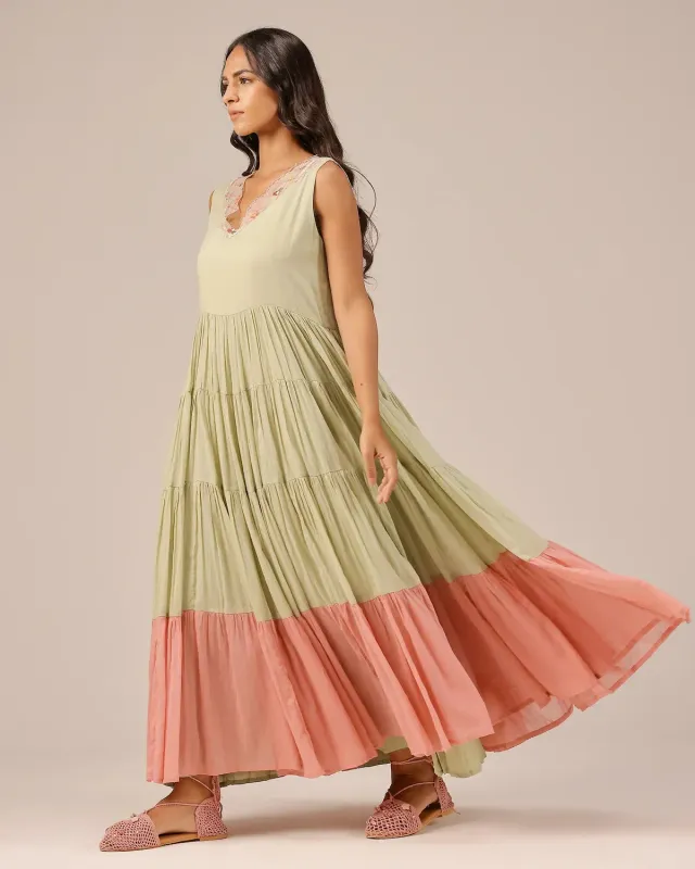 Our Dve Melon Muse vestito verde mussola