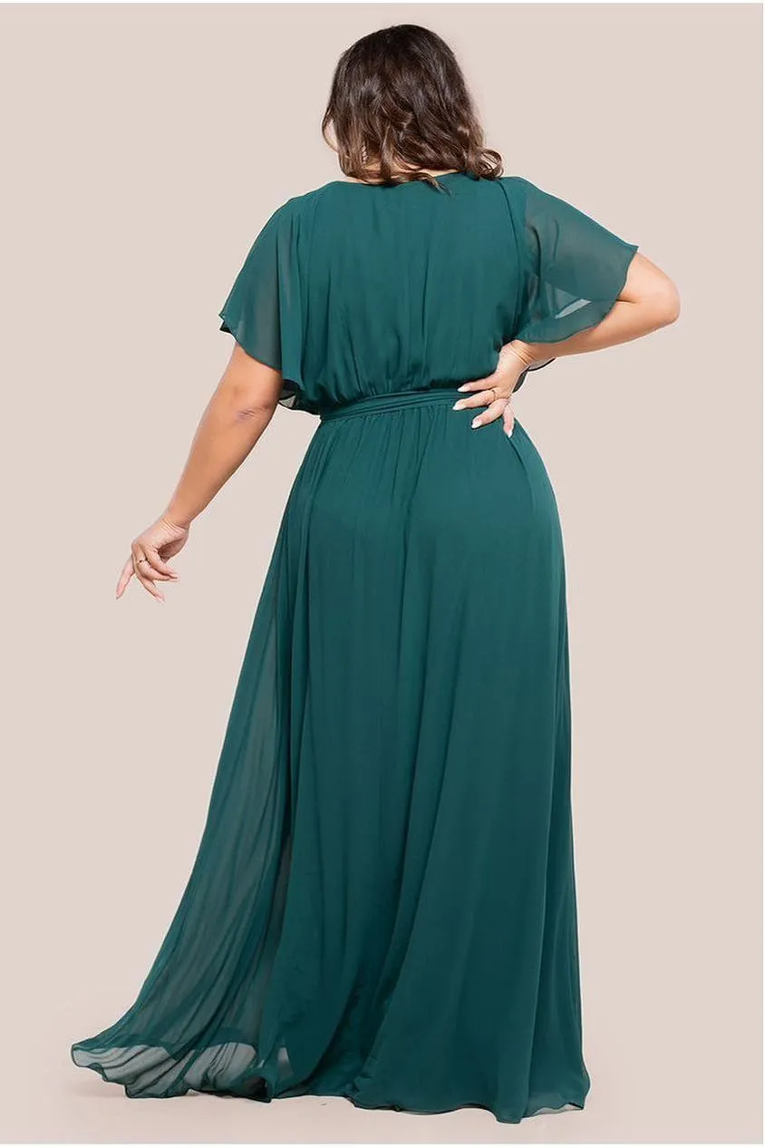 Goddiva Plus Abito Maxi Chiffon Verde Smeraldo
