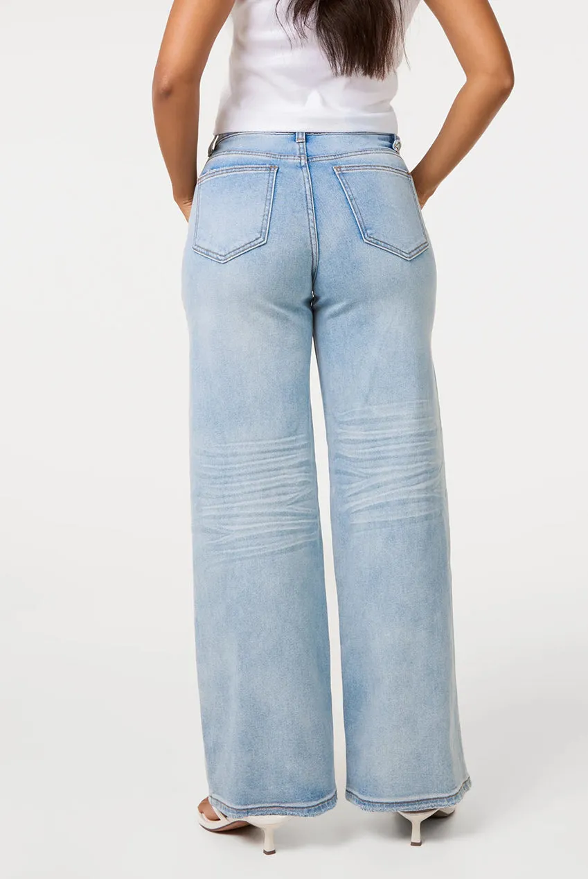 Pink Vanilla Whisker jeans wide leg denim blu