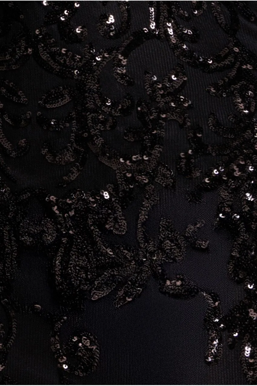 Goddiva One Shoulder abito maxi nero paillettes