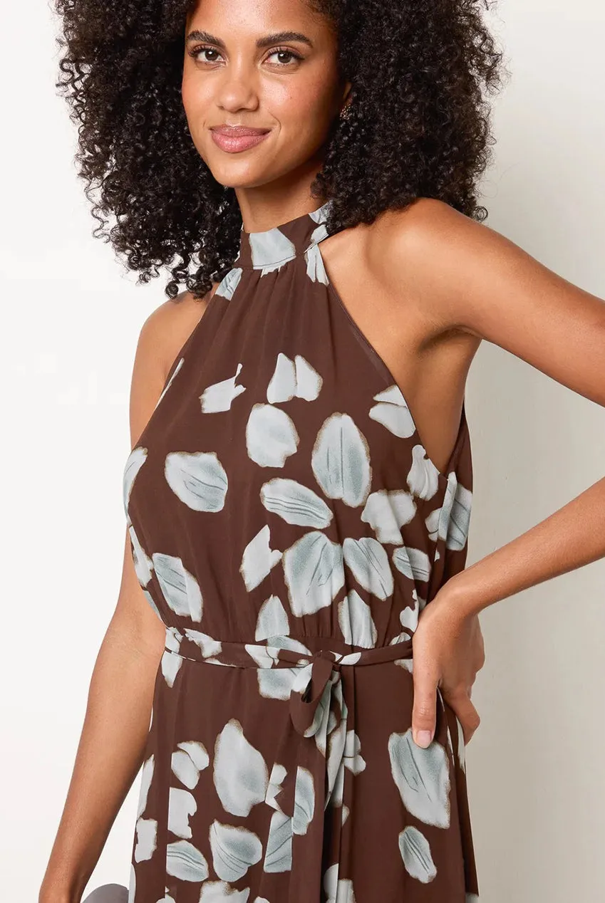 Blue Vanilla High Neck abito maxi cioccolato cintura