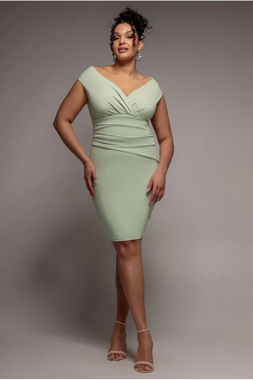 Goddiva Plus Bardot DR1092 abito midi verde salvia scuba