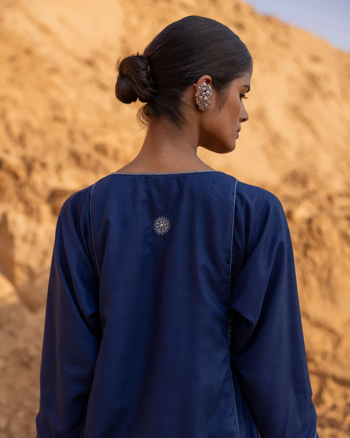 Our Dve Oraan Dress abito blu indaco seta