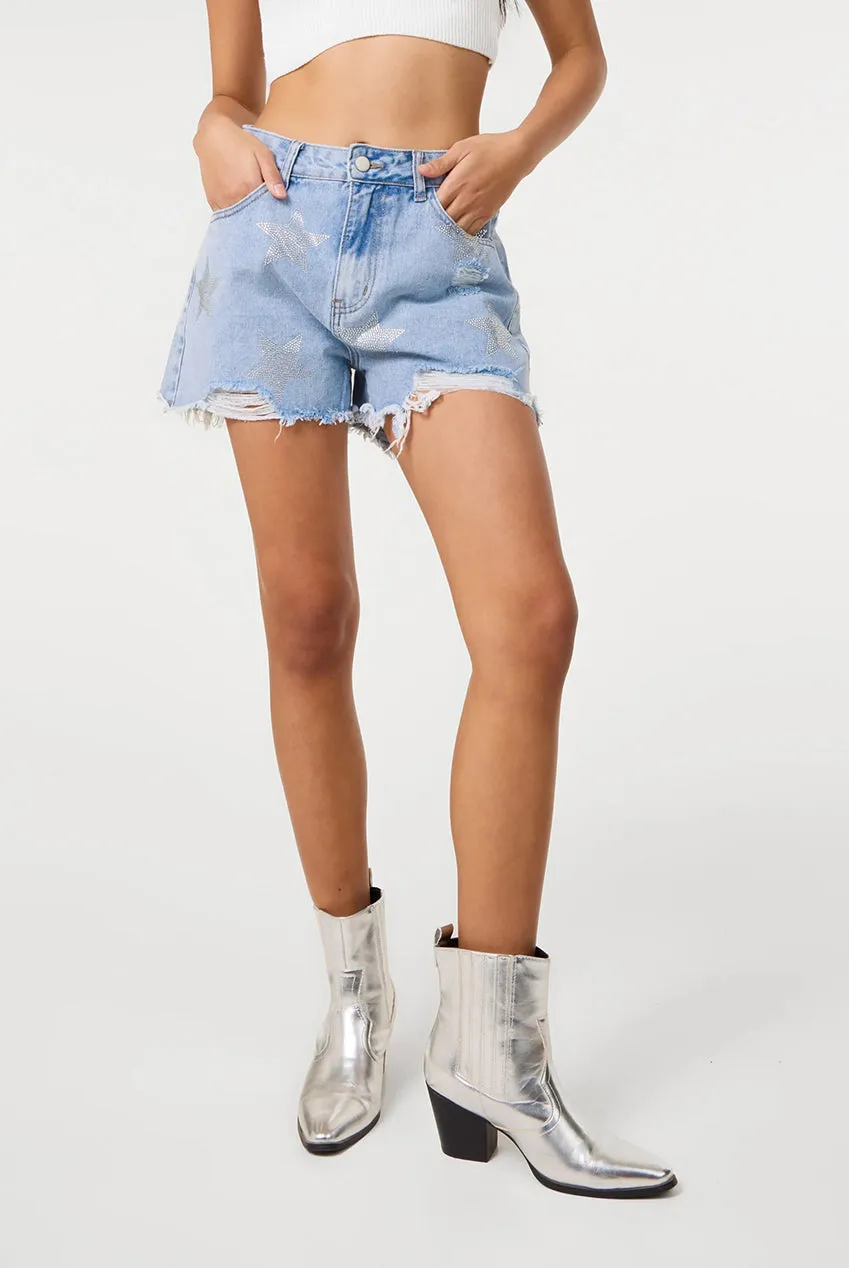 Pink Vanilla Star shorts denim blu stelle