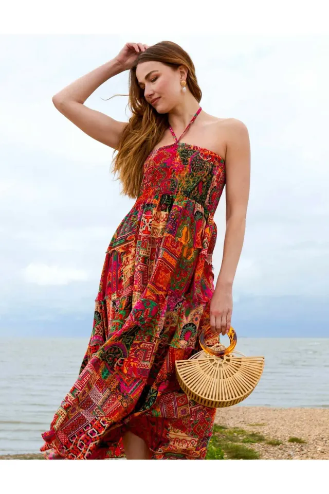 Blue Vanilla Tiered Halter abito arancione taglia unica