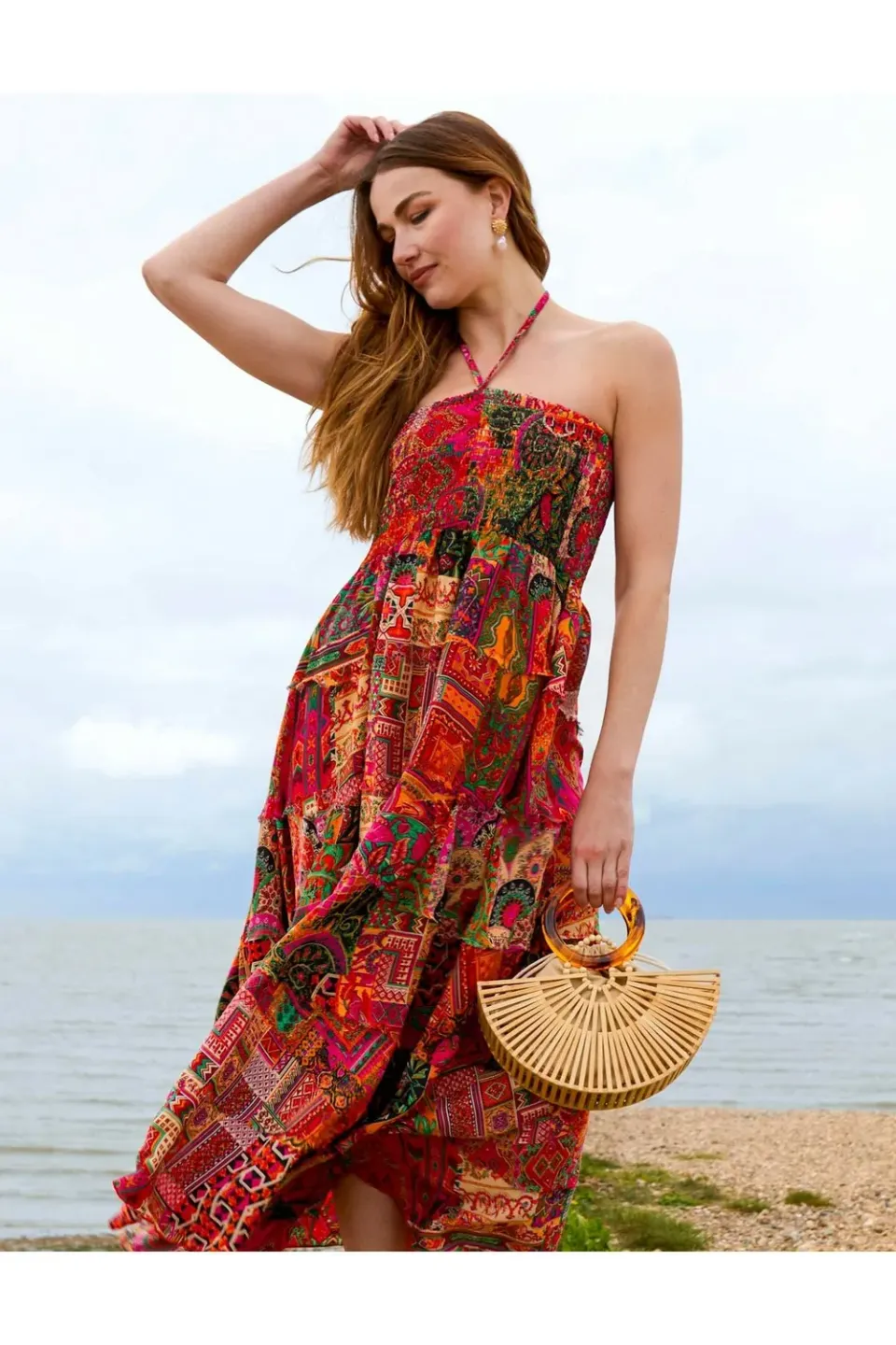 Blue Vanilla Tiered Halter abito arancione taglia unica