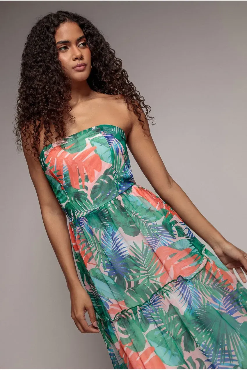 Goddiva Boobtube DR3568 abito maxi fascia jungle print