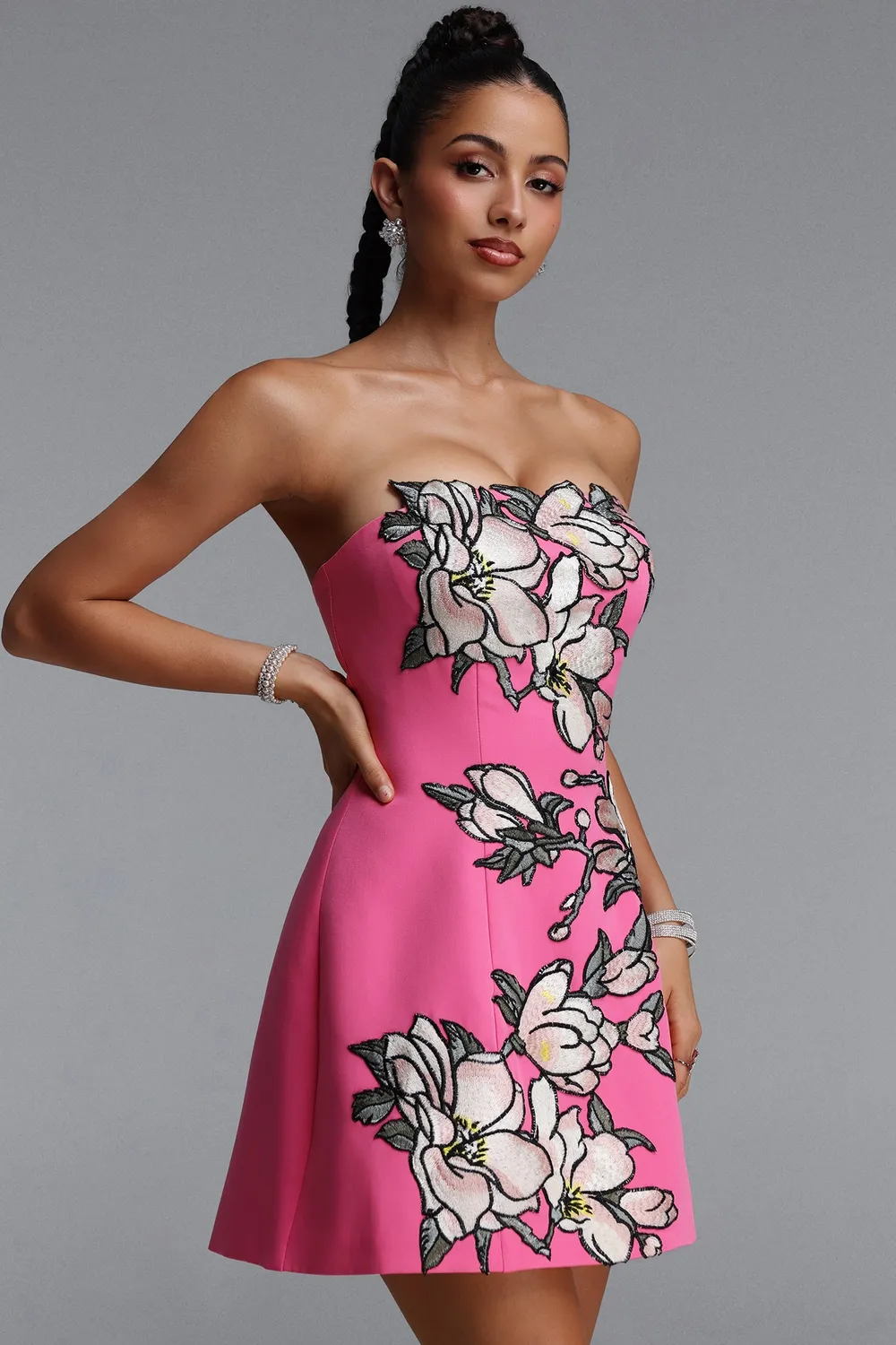 Bella Barnett Zaria abito mini rosa bustier floreale