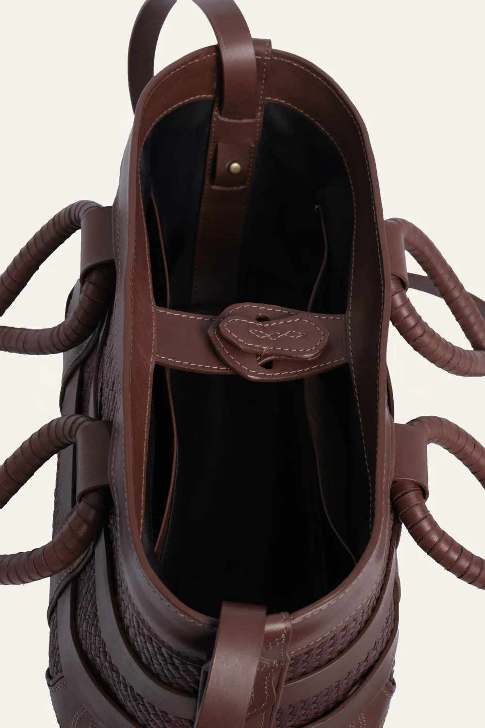Johanna Ortiz Heritage mini tote iraca marrone pelle