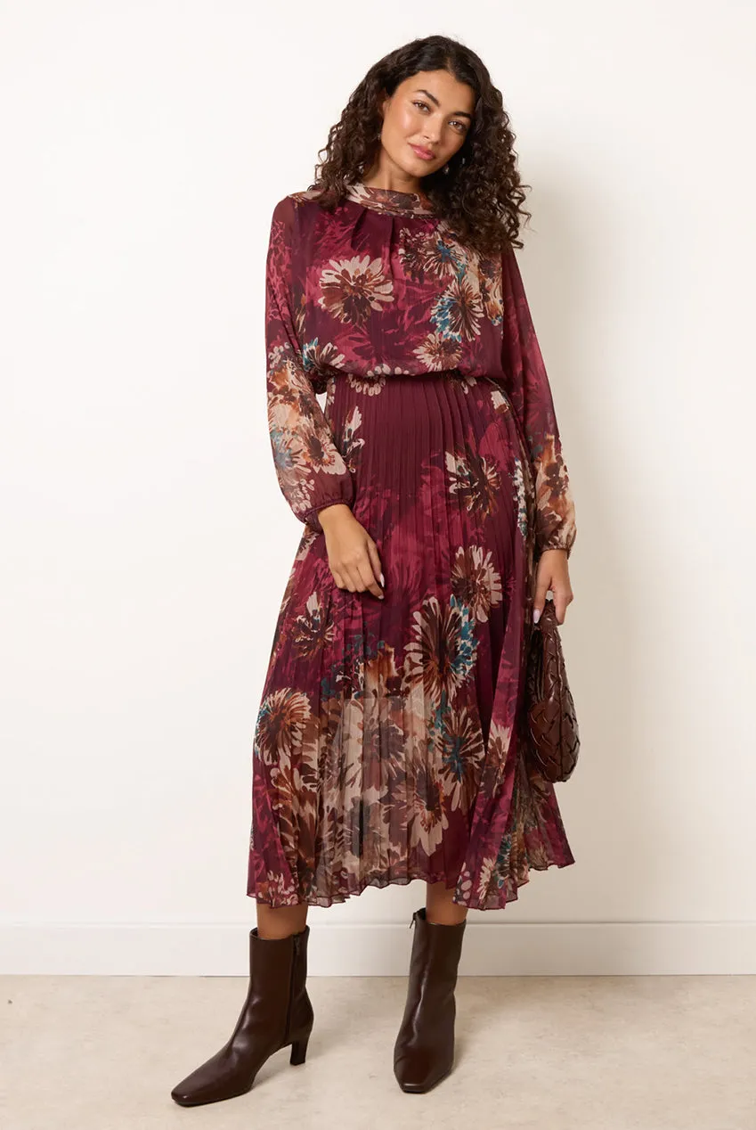 Blue Vanilla abito midi chiffon vino floreale S
