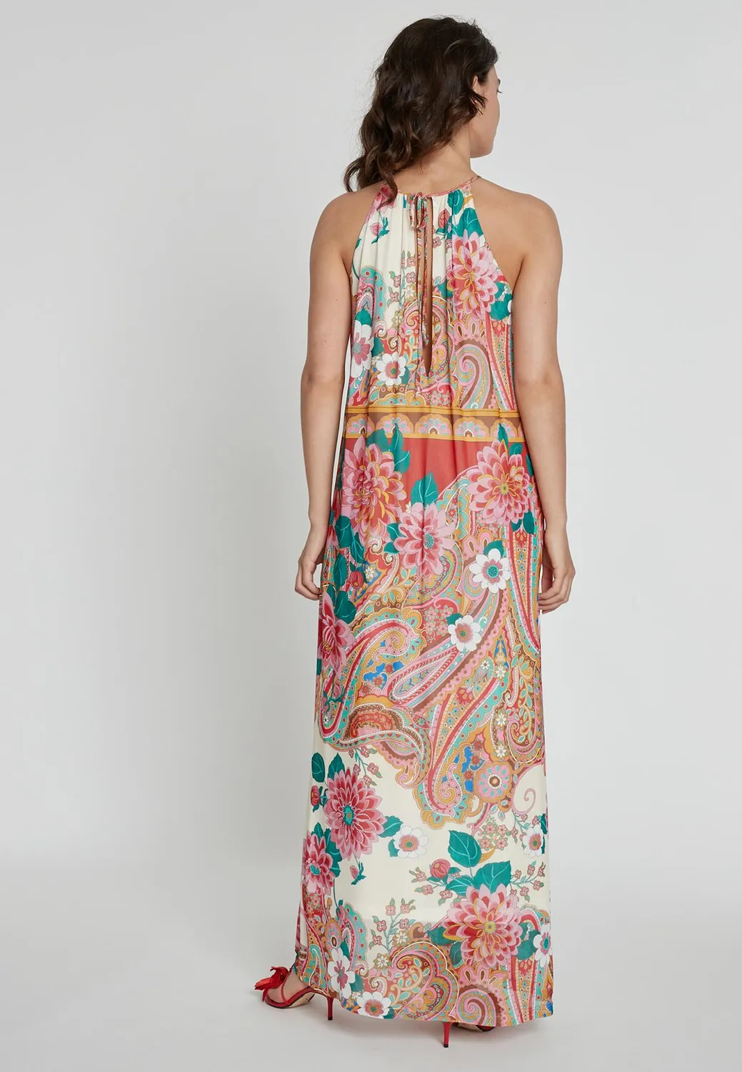 Ana Alcazar Kemoni abito lungo halterneck paisley