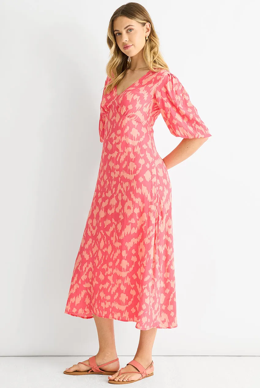 Gini London Animal Print abito midi viscosa rosa